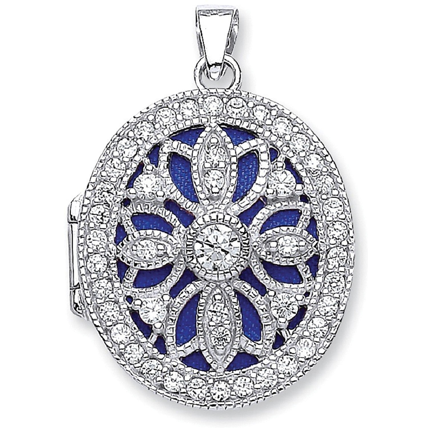 Silver Oval Cubic Zirconia Locket
