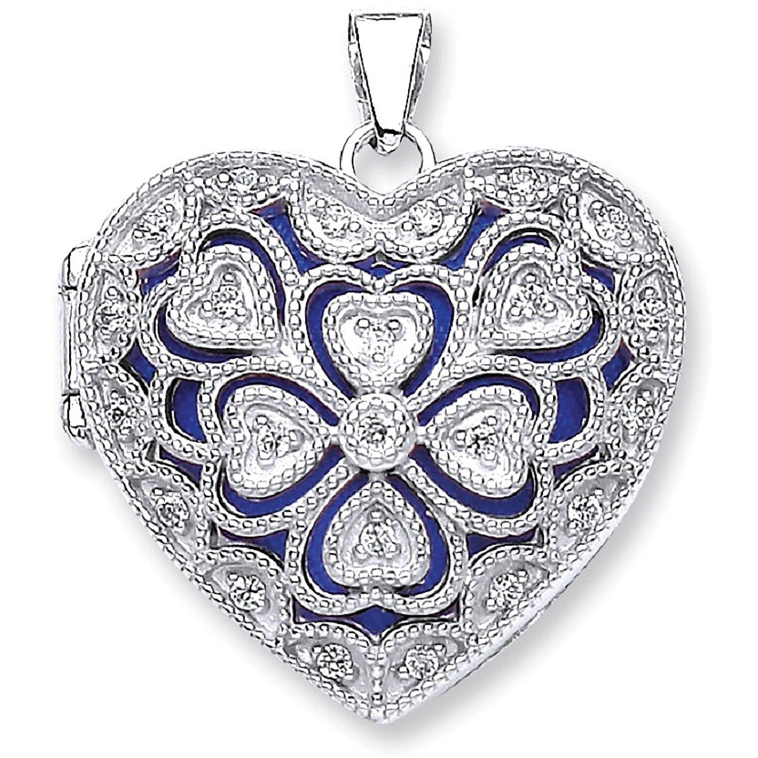 Silver Heart Cubic Zirconia Locket