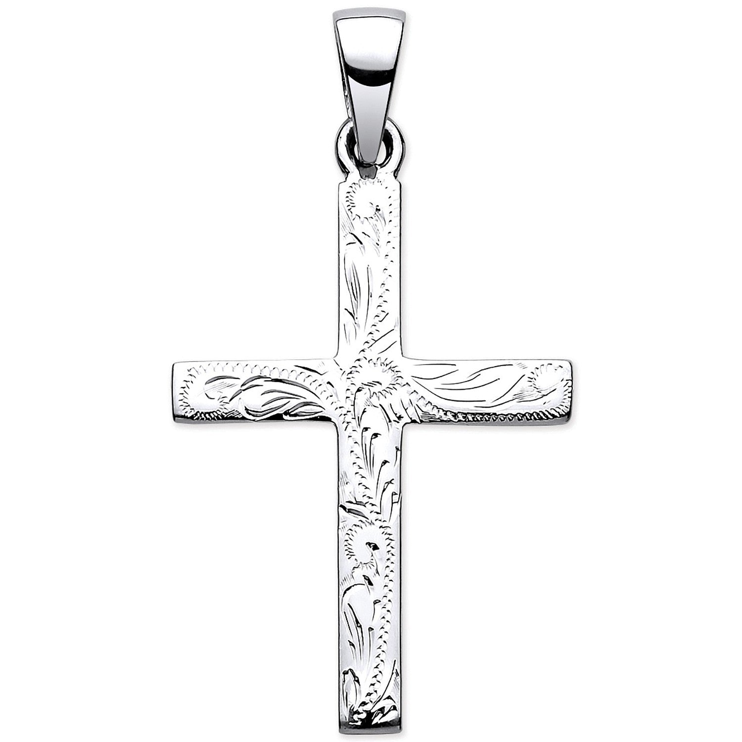 Silver Solid Cross with Design and Plain Back