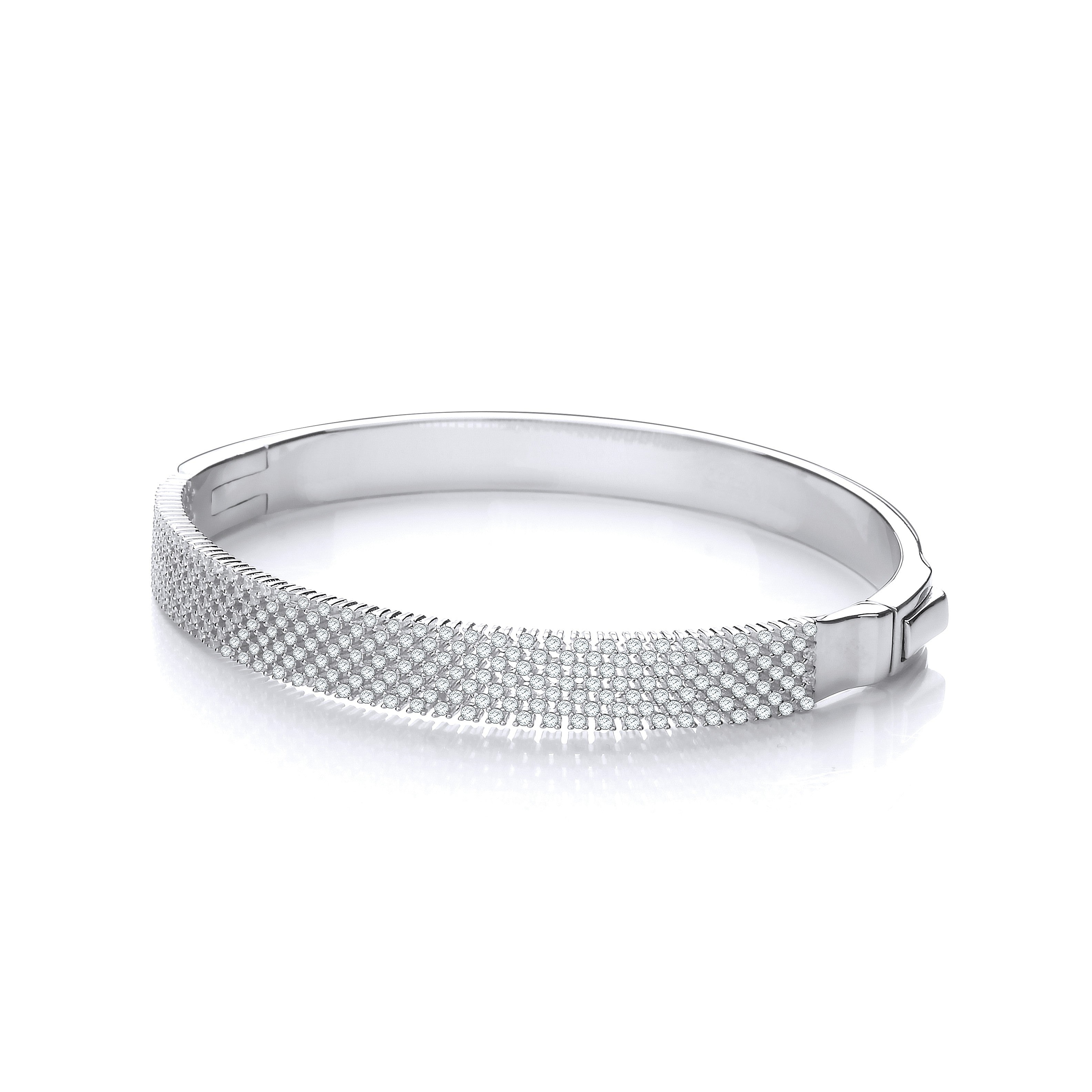 Micro Pave' Multi Row Cubic Zirconia Silver Bangle