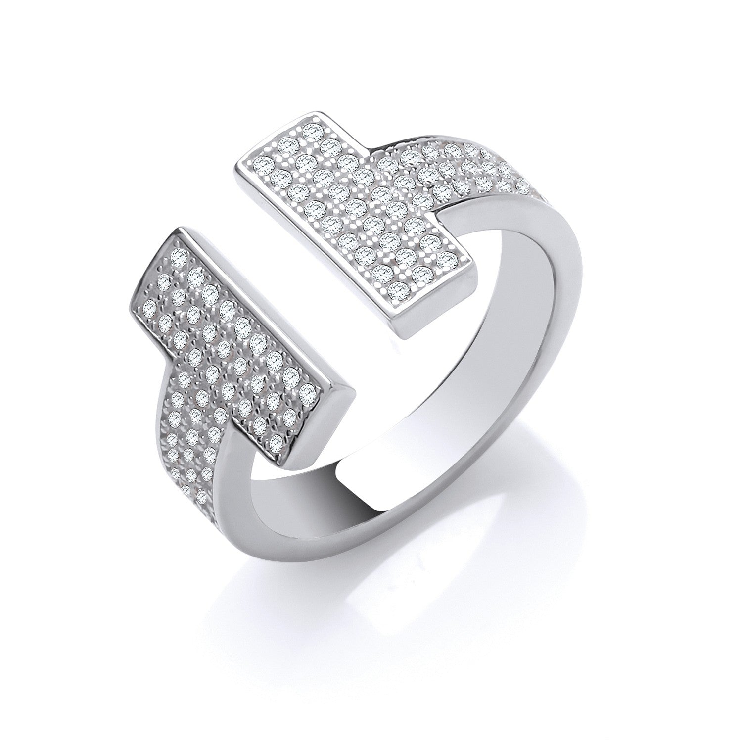 Silver T-Bar Cubic Zirconia Ring