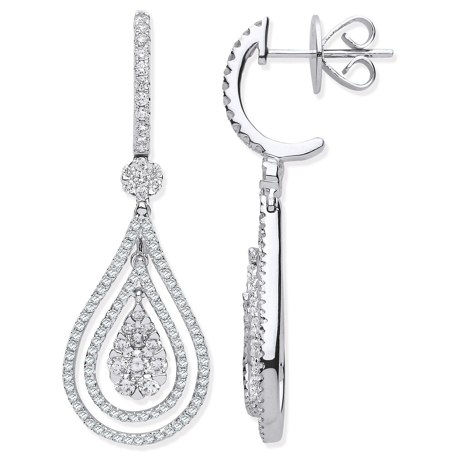 18ct WG 1.17ct Fancy Pear Shaped Grain Set Drop Earrings