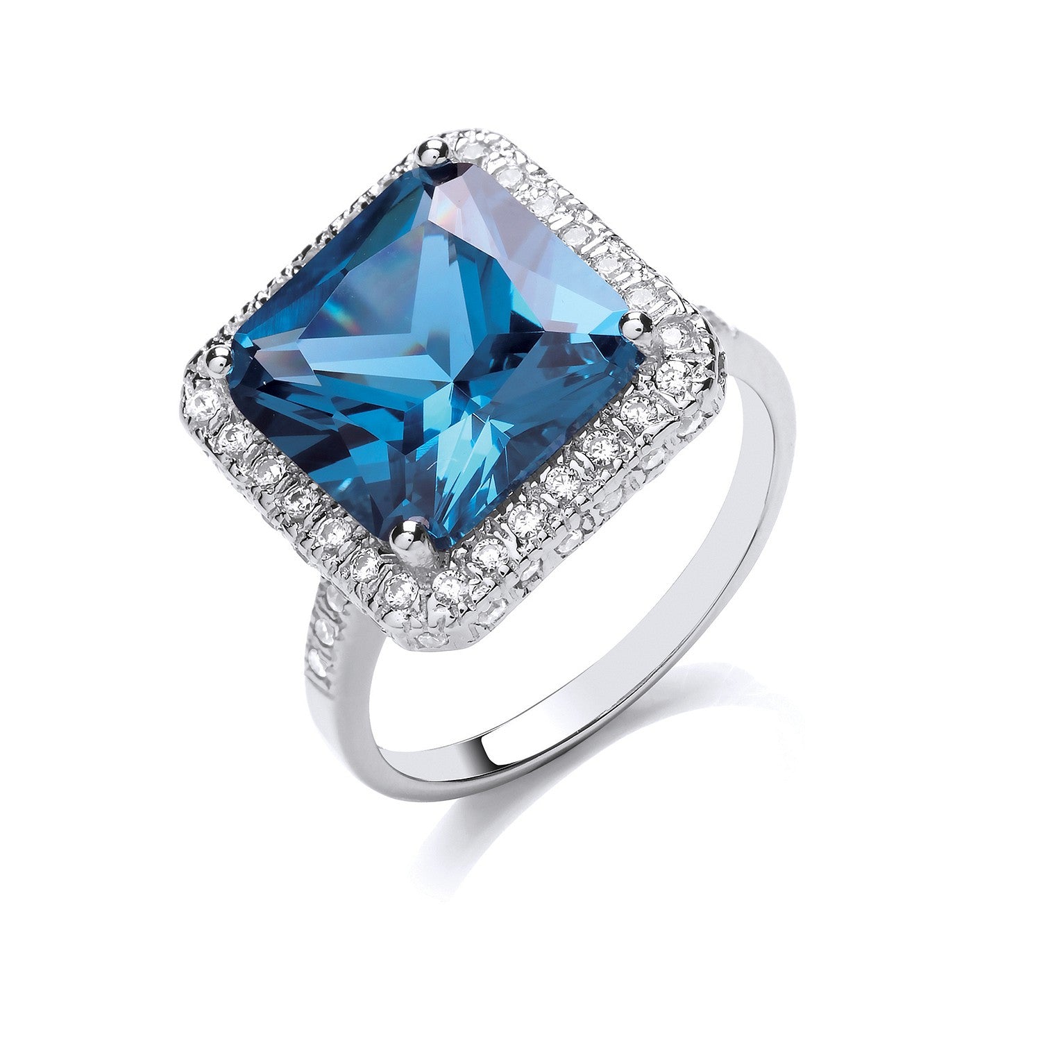 Silver Blue Colour Cubic Zirconia Cluster Ring