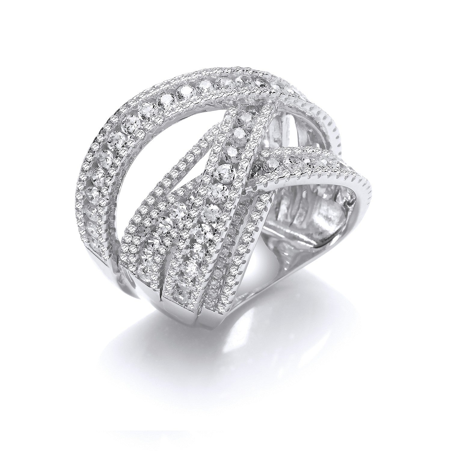 Silver Intertwined Channel & Pave Set Cubic Zirconia Ring