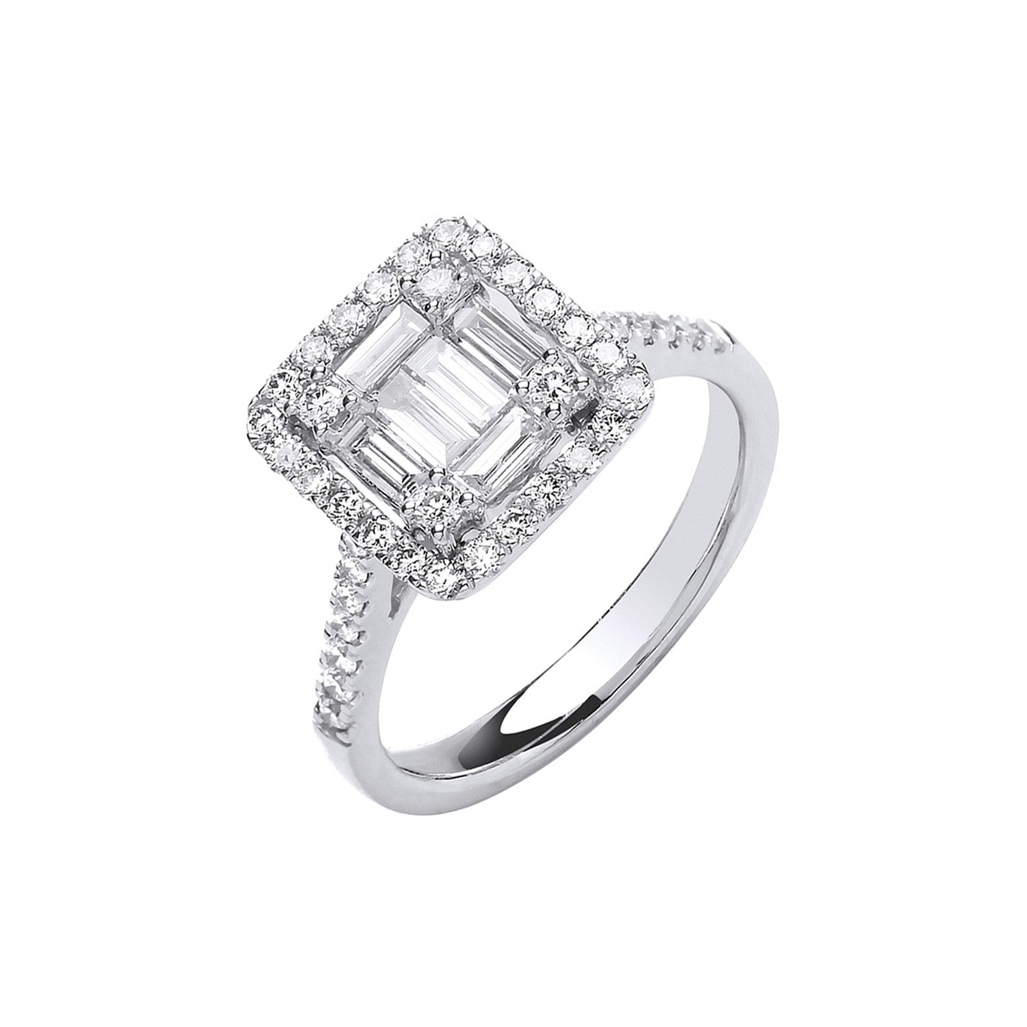 18ct White Gold 1.00ct Square Halo Style Ring