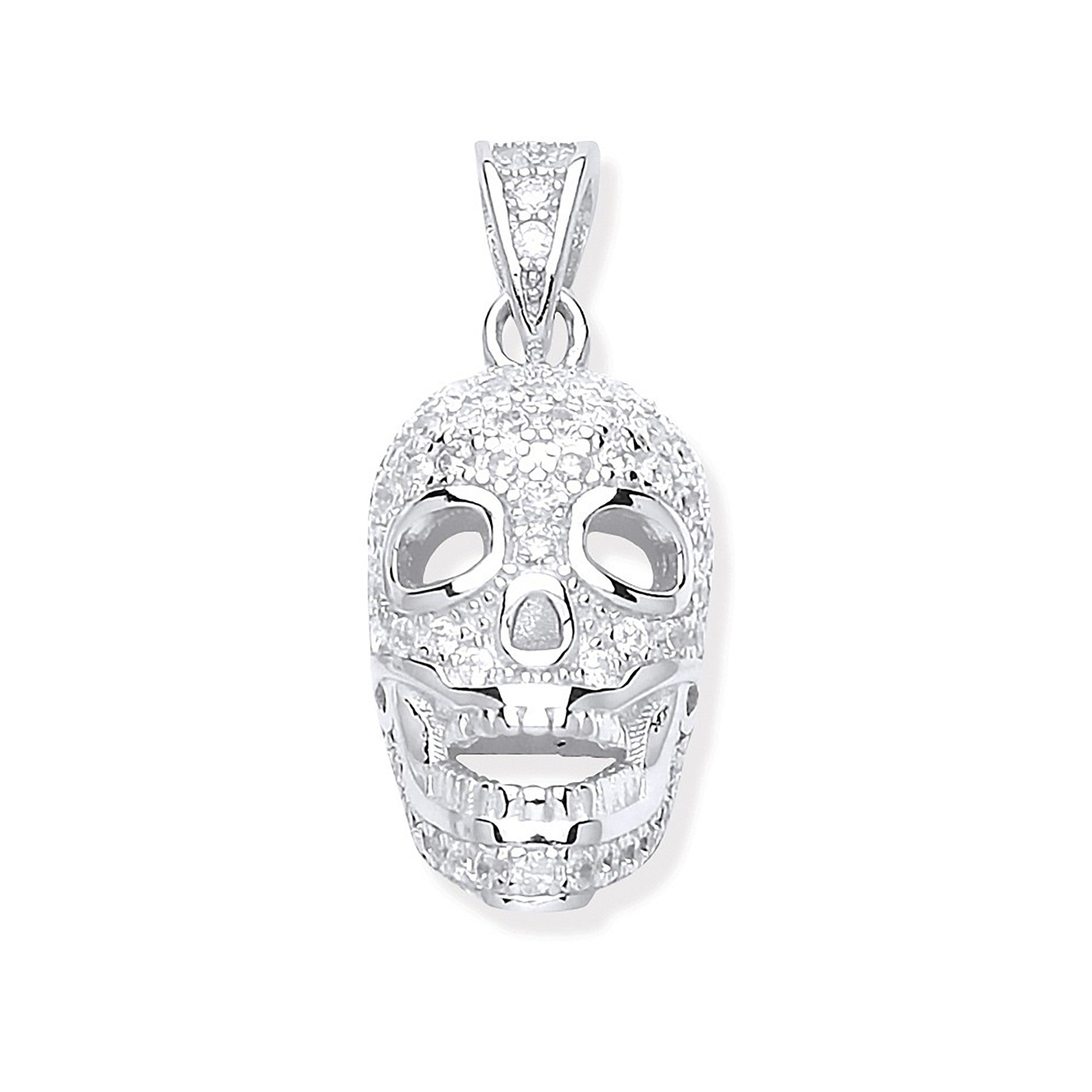 Silver Cubic Zirconia Skull Bones Pendant