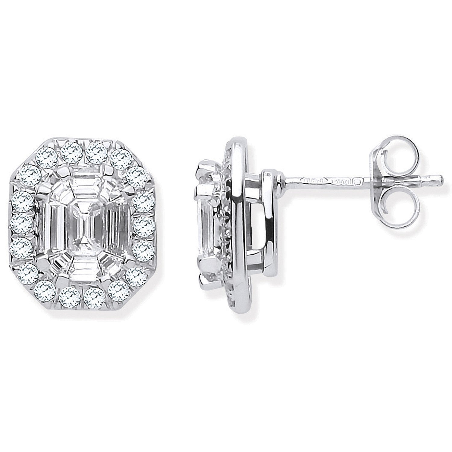 18ct WG Rd. Baguettes & Emerald Centre 1.40ctw Diamond Studs