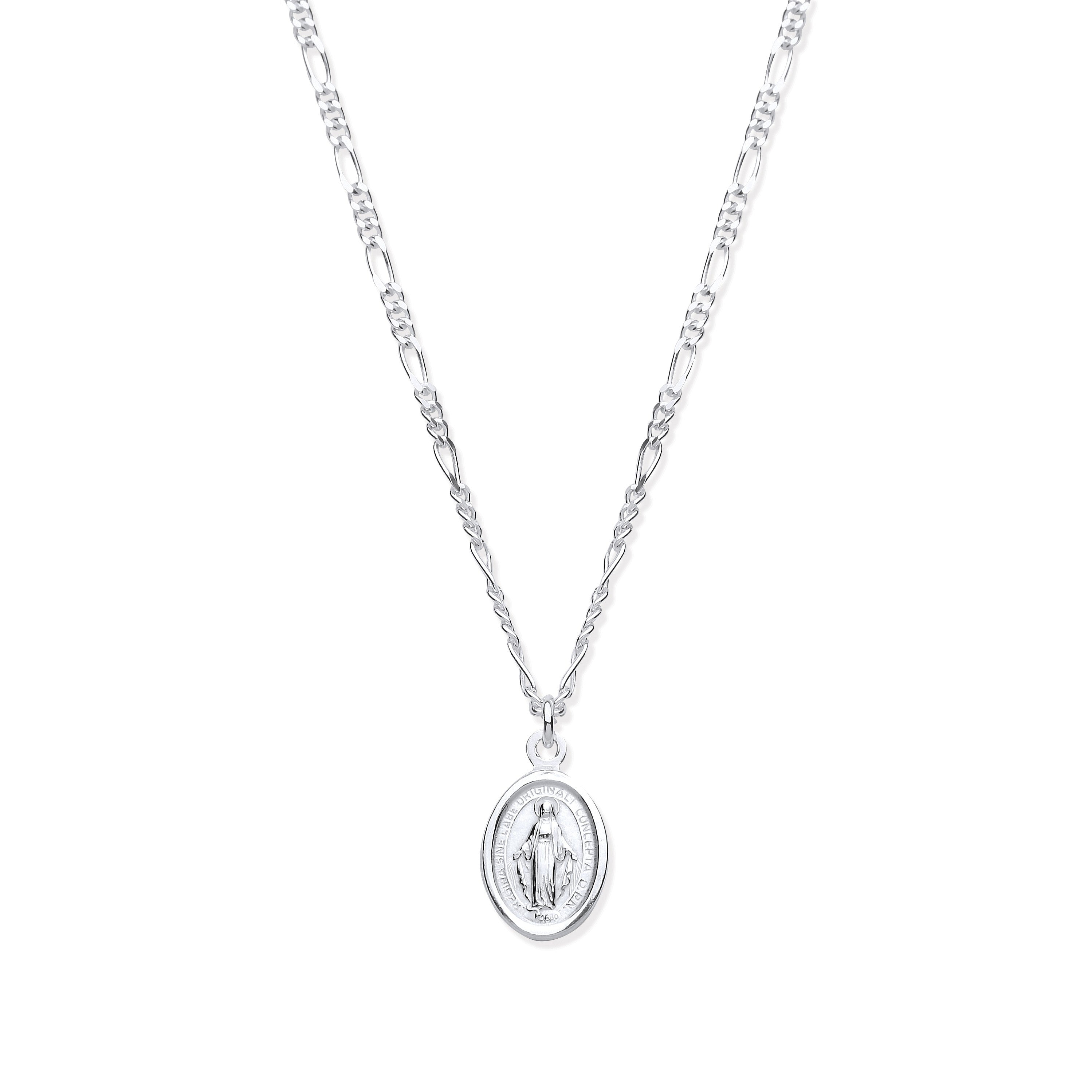 Silver Miraculous Medallion 17" Necklace-07" Bracelet