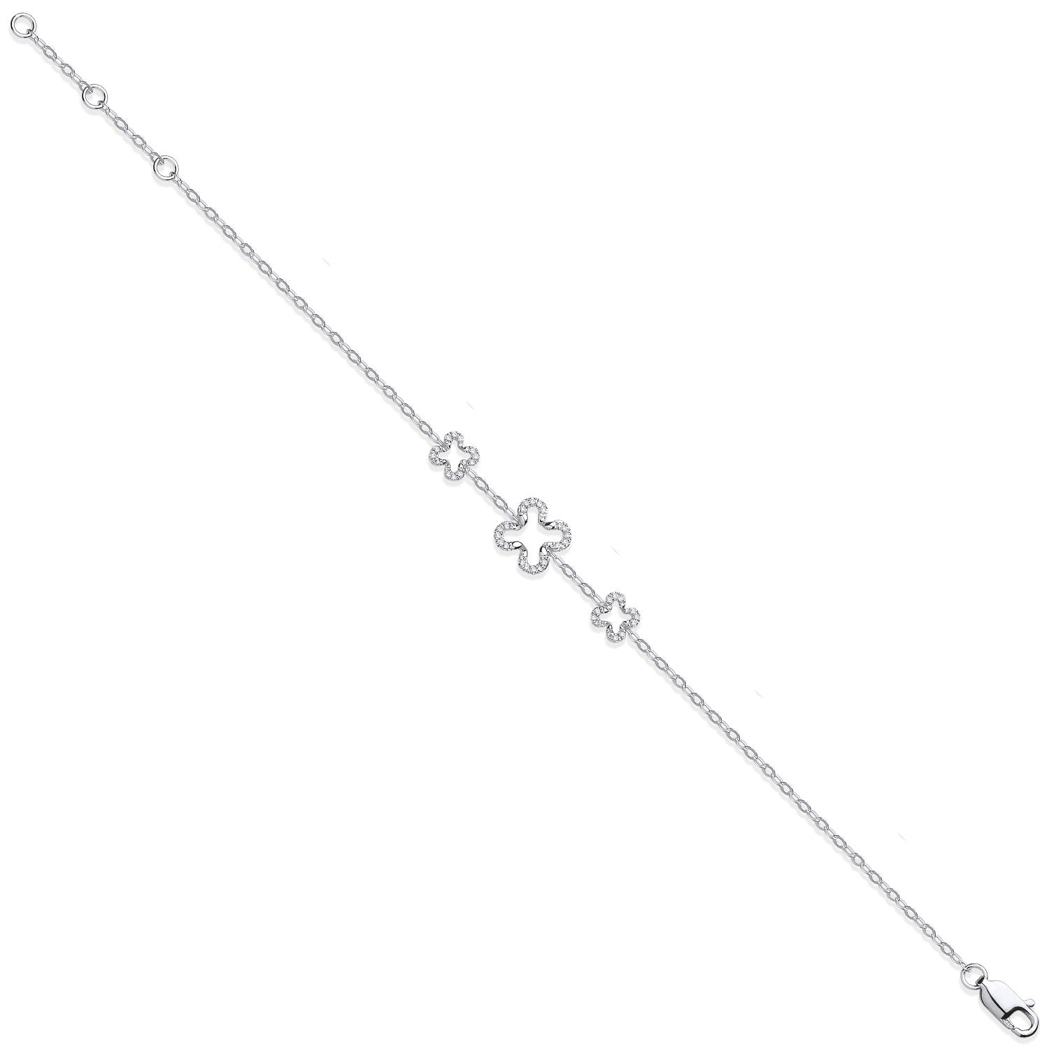 9ct White Gold Four Leaf Clover 0.11ctw Diamond Bracelet