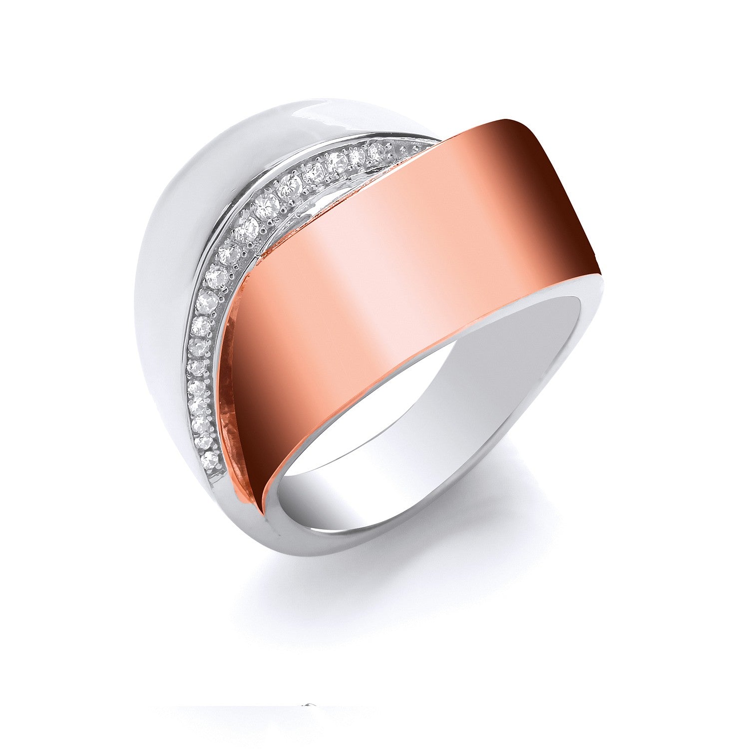 Silver & RG Plated CZ Crossover Ring