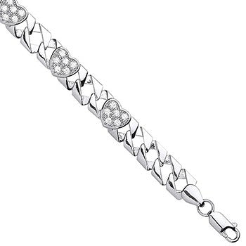 Silver Cubic Zirconia Hearts Baby-Ladies Bracelet