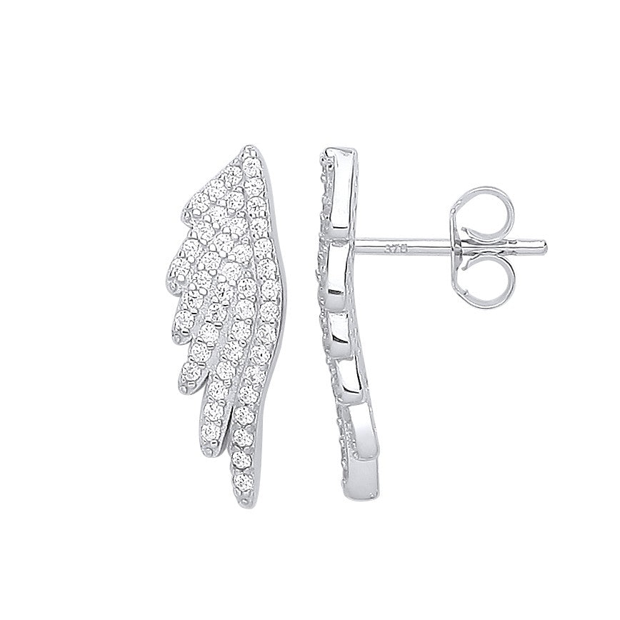 Silver Angel Wing Cubic Zirconia Studs