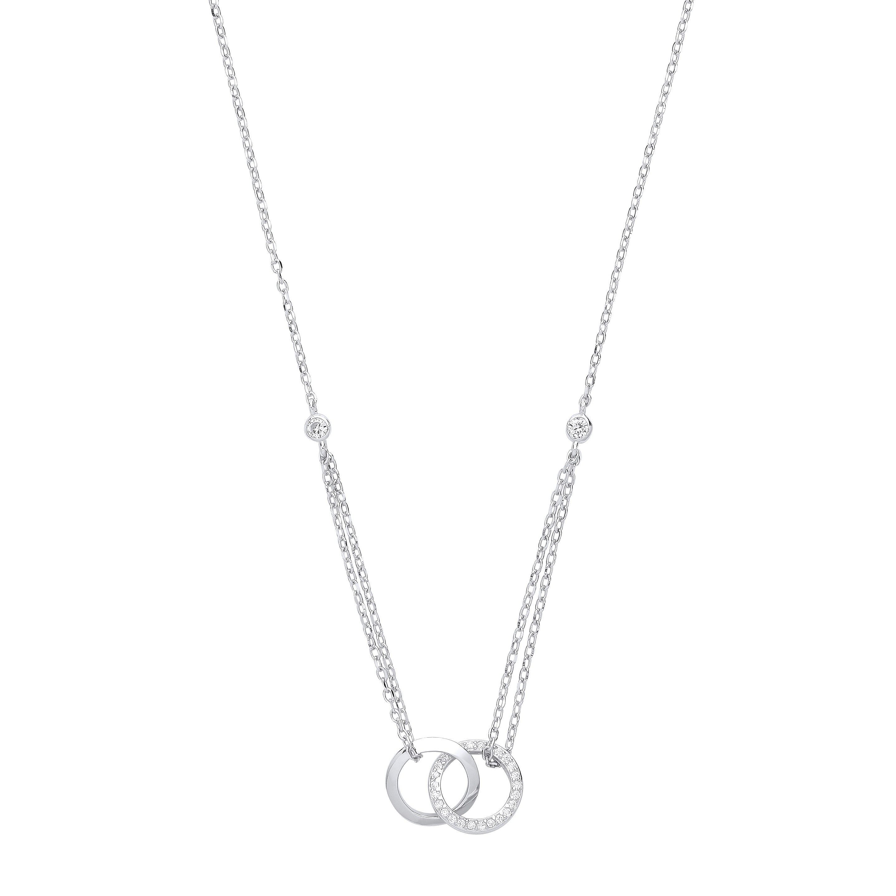 Silver Cubic Zirconia Circles of Life 16" Necklace-Ladies Bracelet